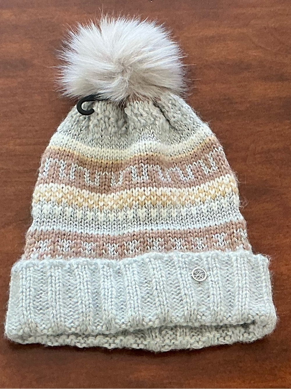 TED BAKER LONDON WOMEN'S FAIR ISLE KNIT GREY BEANIE